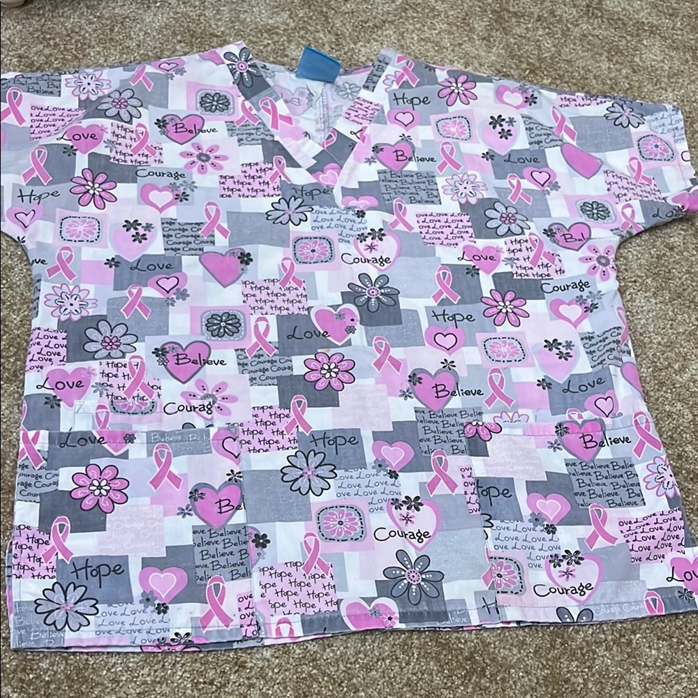 Playful Pink and Gray Short Sleeve scrub top
